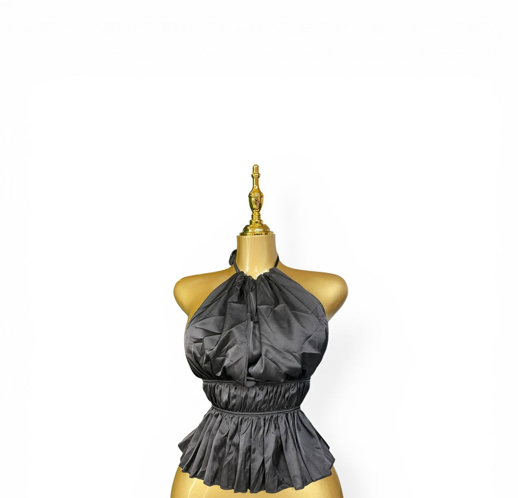Backless satin halter top